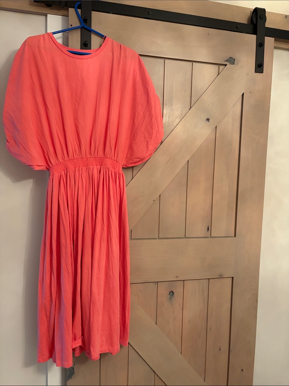 Zara Coral-Orange Maxi Dress with Puff Sleeves